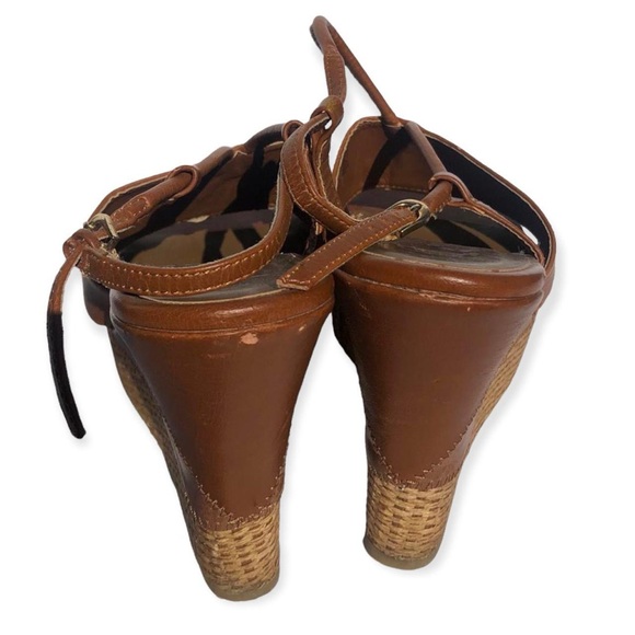 Boho faux leather with faux rattan base wedges - Picture 3 of 6